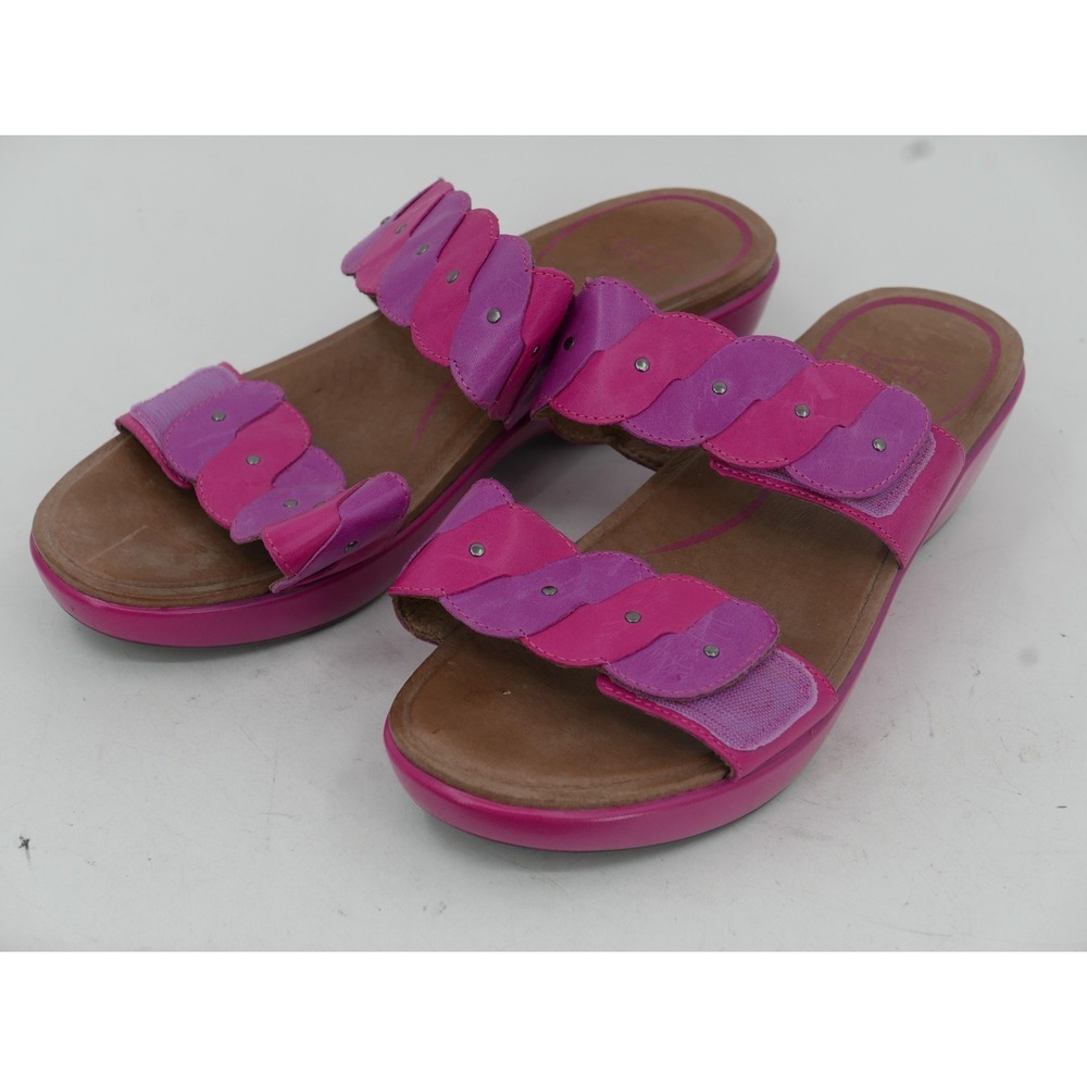 Dansko Sandals Pink Leather Slide Wedge Colorblock Studded Women's 10.5 EU 41